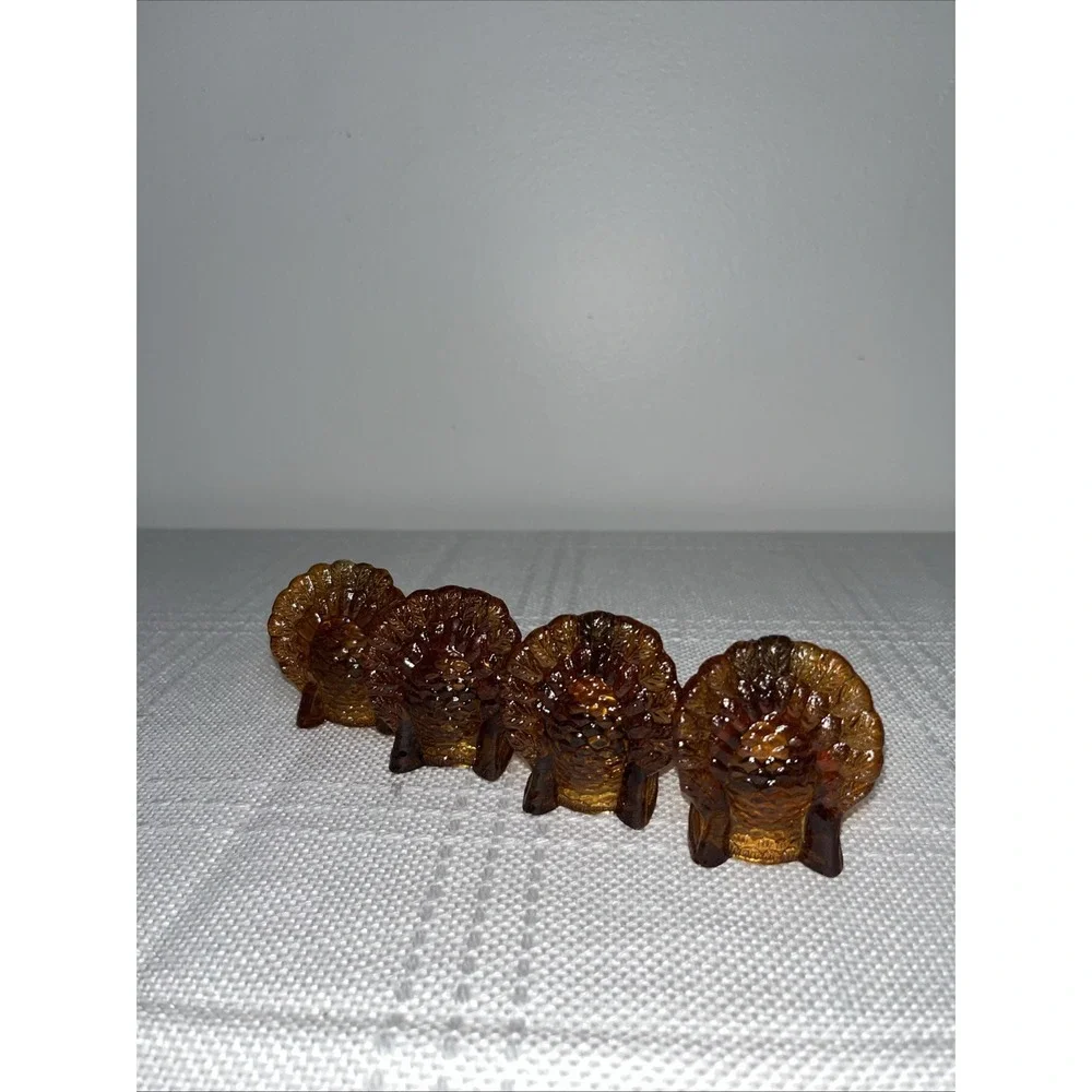 Williams‎ Sonoma 4 Amber Turkey Taper Candleholders 2.5 Inches Tall